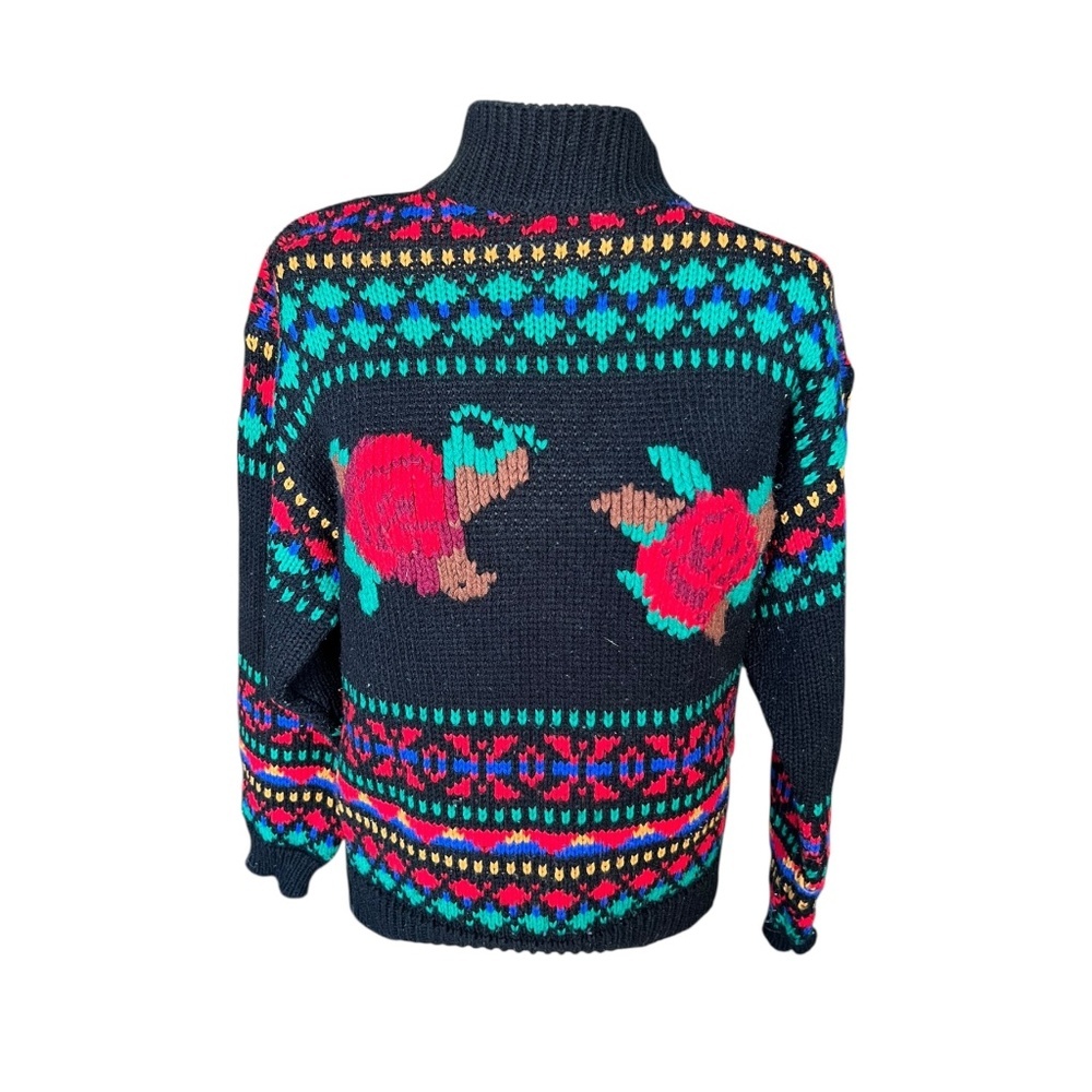 Vintage 90's Colorful Rose Knit Sweater Size Medium